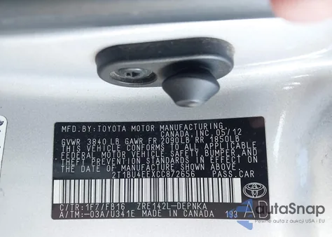 2012 Toyota Corolla Le from USA, damaged, VIN 2T1BU4EEXCC872656